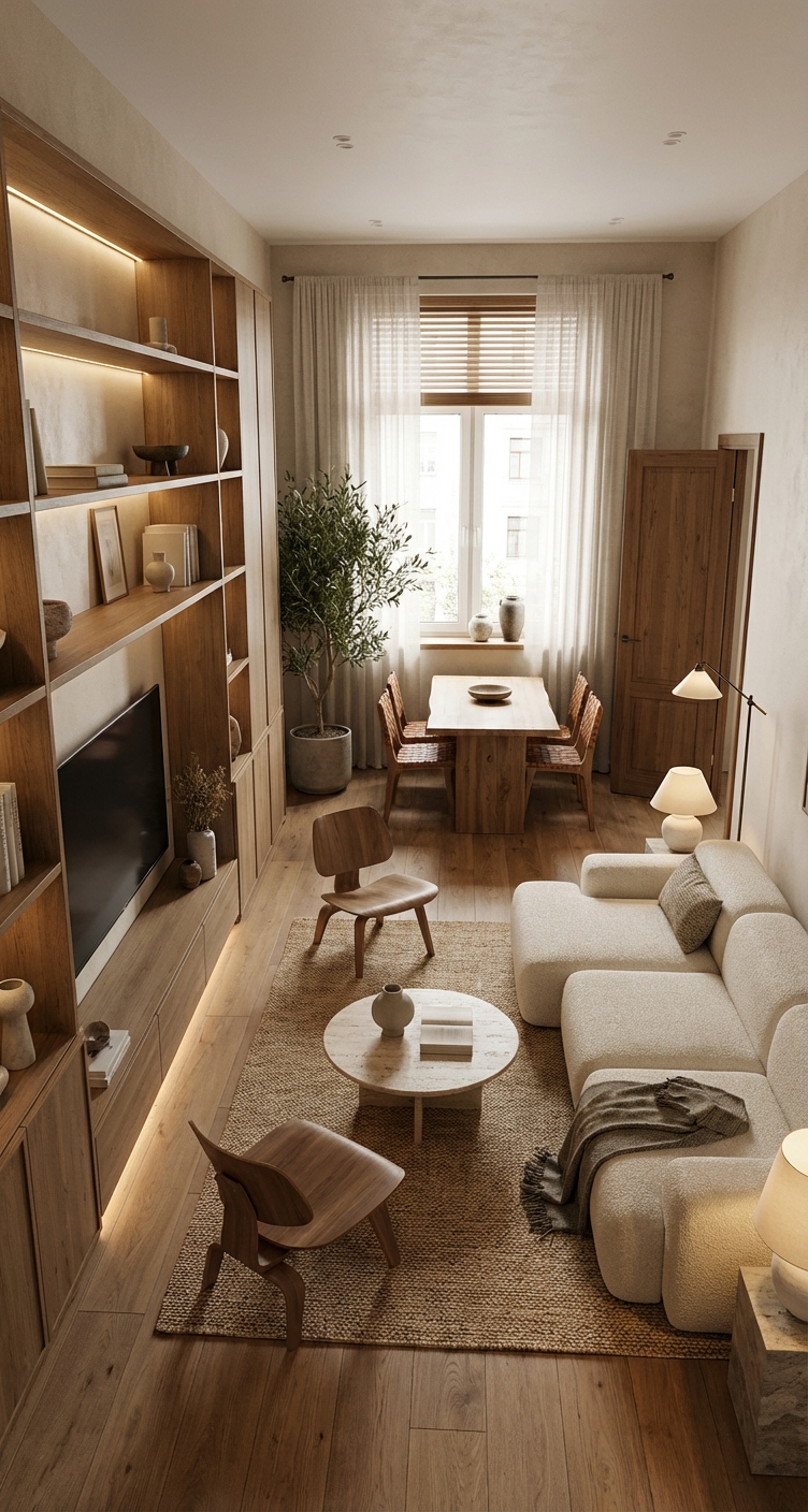 Дизайн гостиной в стиле Japandi — фото интерьера от нейросети RoomGPT