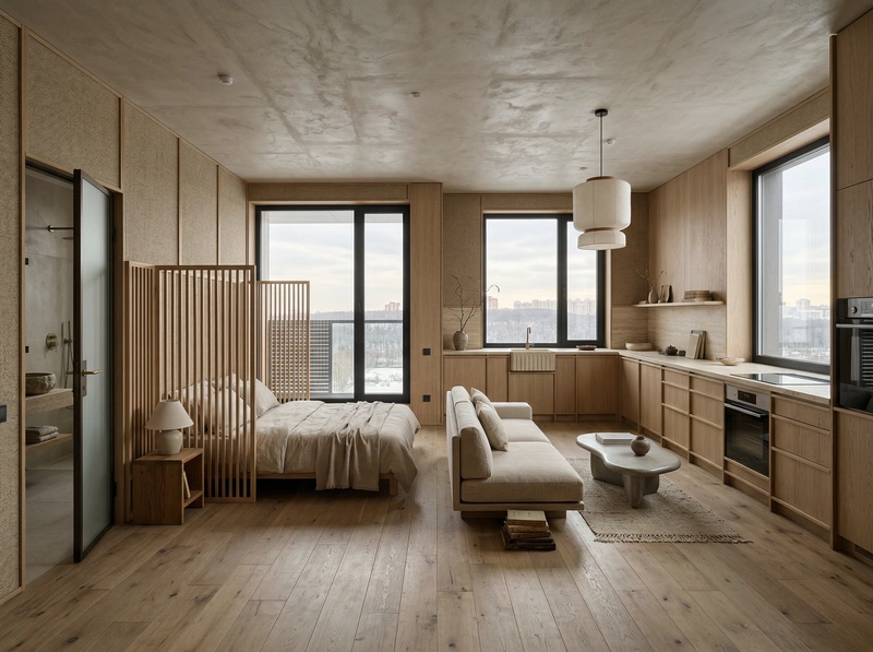 Дизайн кухни в стиле Japandi — фото интерьера от нейросети RoomGPT