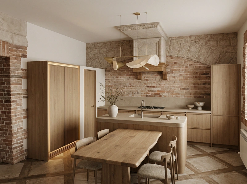 Дизайн кухни в стиле Japandi — фото интерьера от нейросети RoomGPT