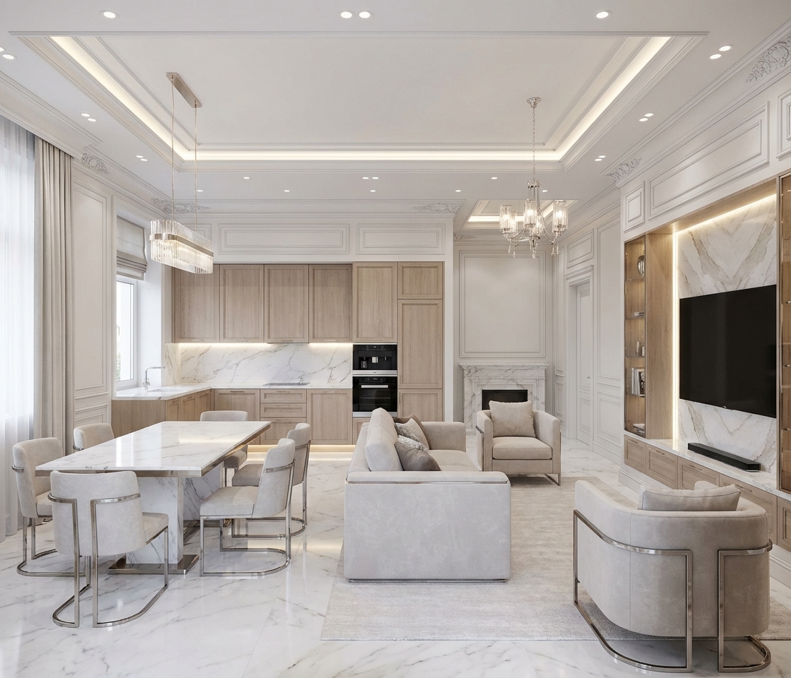 Дизайн гостиной в стиле Классика — фото интерьера от нейросети RoomGPT