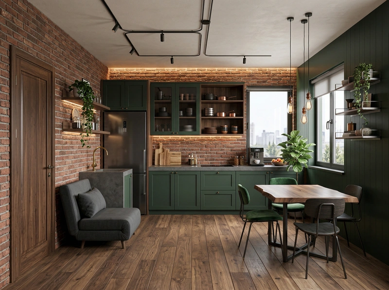Дизайн кухни в стиле Лофт — фото интерьера от нейросети RoomGPT