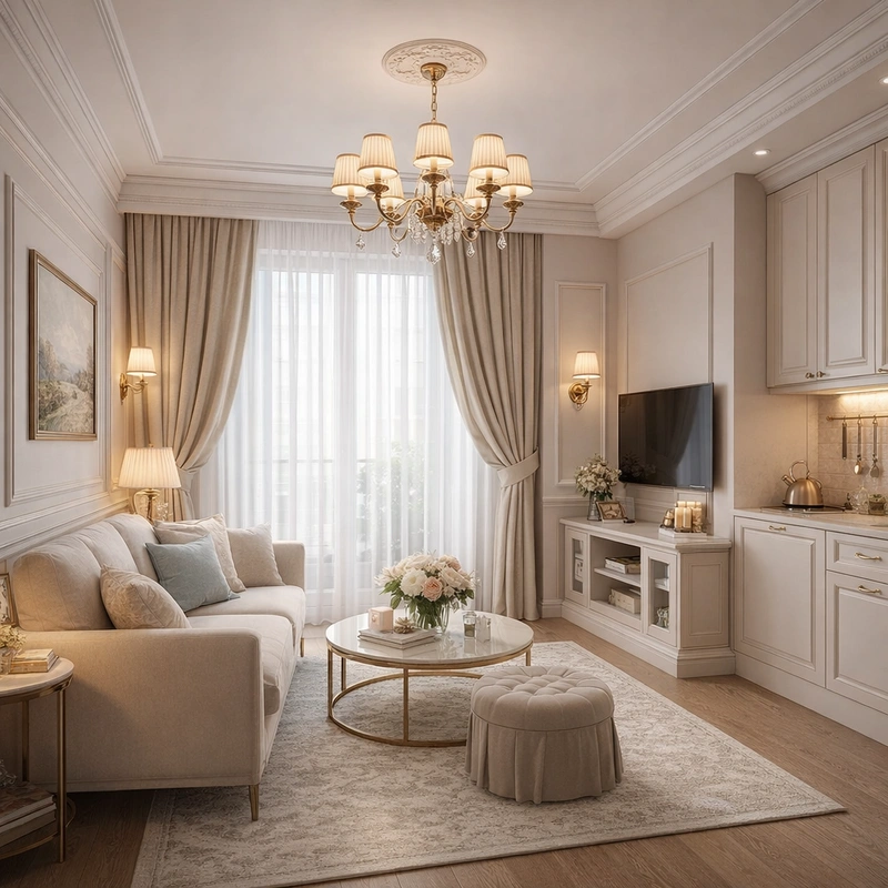 Дизайн интерьера в стиле Классика — Гостиная от нейросети RoomGPT