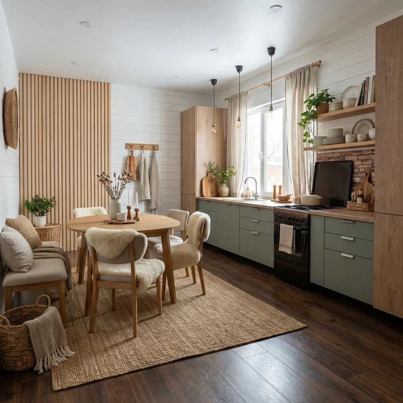 Дизайн интерьера в стиле Хюгге — Кухня от нейросети RoomGPT