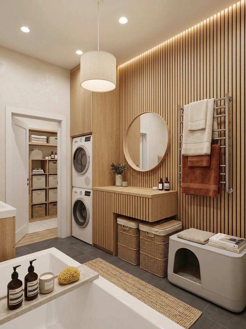 Дизайн ванной в стиле Хюгге — фото интерьера от нейросети RoomGPT