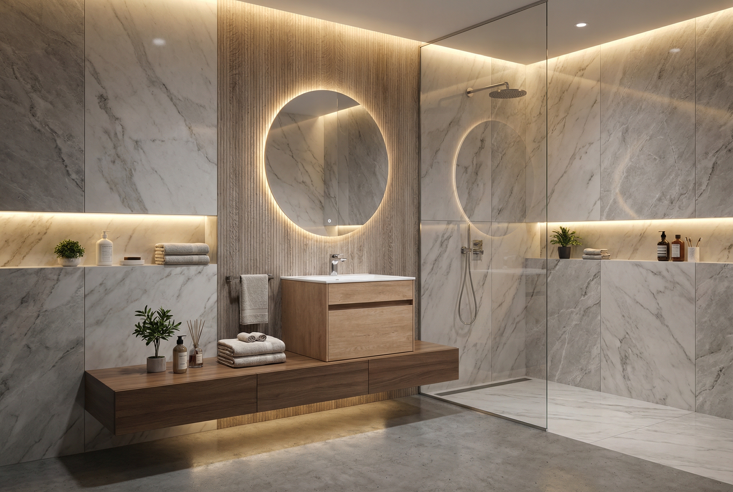 Дизайн ванной в стиле Контемпорари — фото интерьера от нейросети RoomGPT