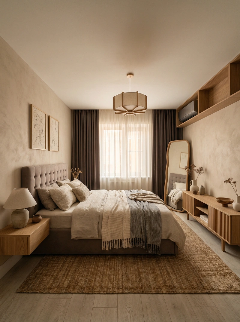 Дизайн спальни в стиле Japandi — фото интерьера от нейросети RoomGPT