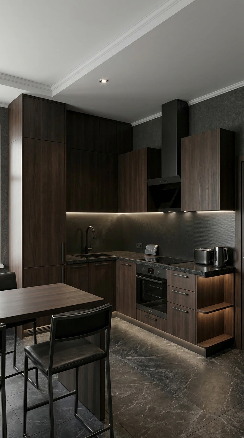 Дизайн интерьера в стиле Блэктэк — Кухня от нейросети RoomGPT