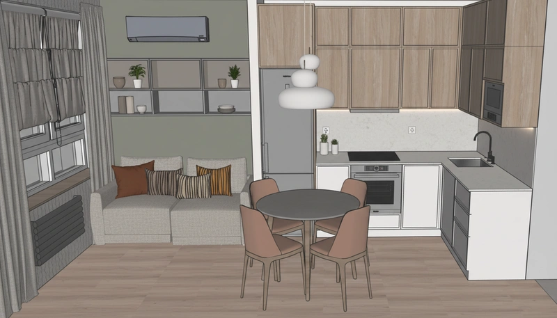 Дизайн интерьера в стиле Сканди — Кухня от нейросети RoomGPT