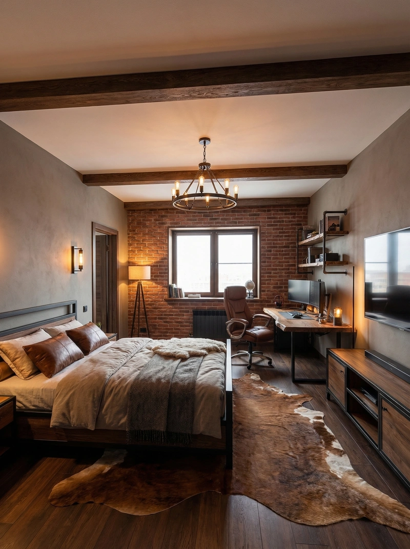 Дизайн интерьера в стиле Лофт — Спальня от нейросети RoomGPT