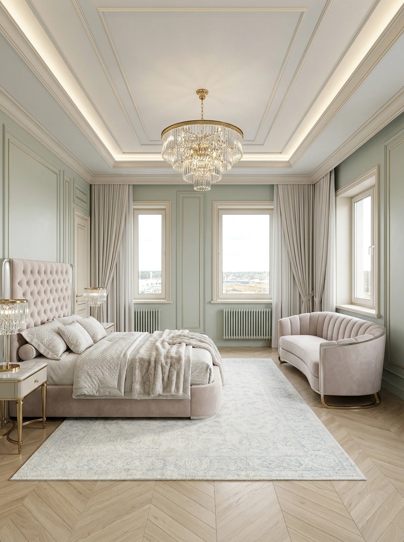 Дизайн спальни в стиле Неоклассика — фото интерьера от нейросети RoomGPT
