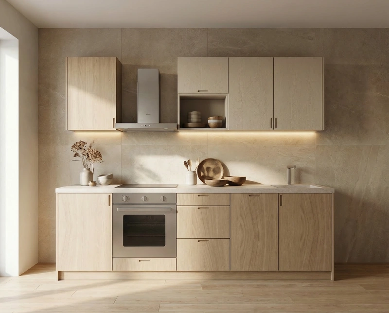 Дизайн кухни в стиле Japandi — фото интерьера от нейросети RoomGPT