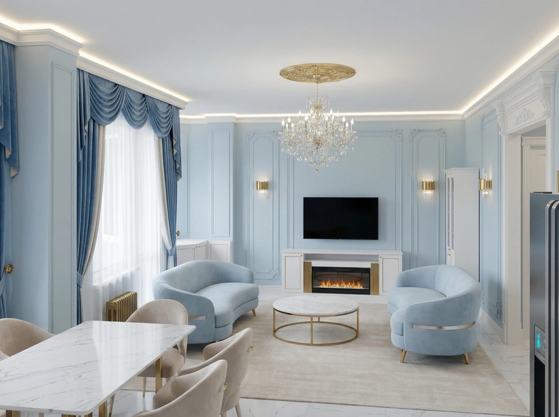 Дизайн интерьера в стиле Неоклассика — Гостиная от нейросети RoomGPT