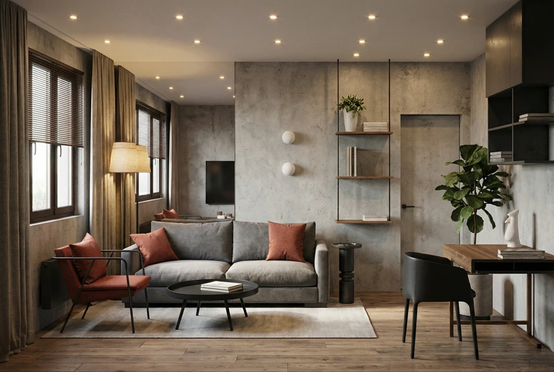 Дизайн интерьера в стиле Лофт — Гостиная от нейросети RoomGPT