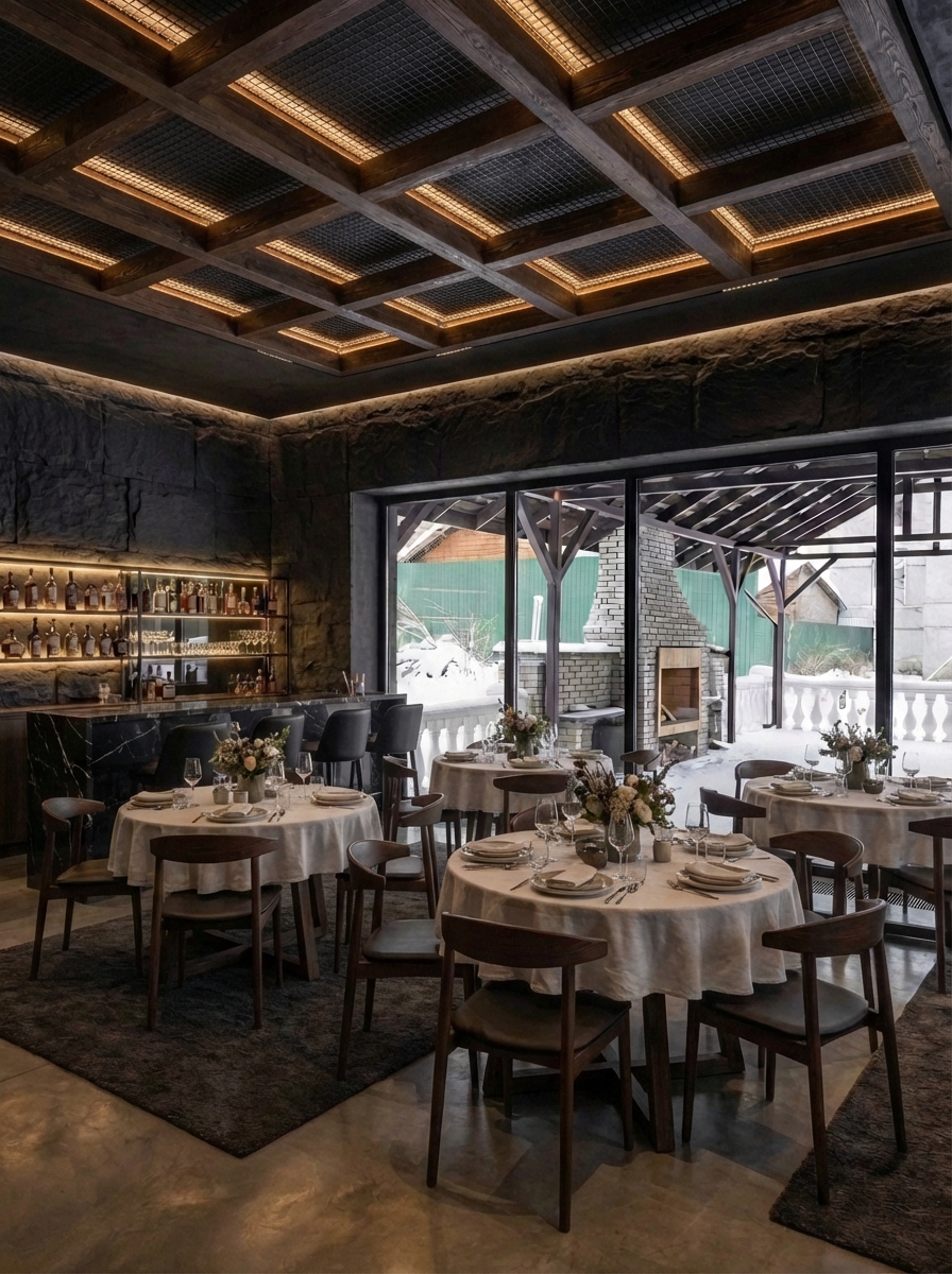 Дизайн гостиной в стиле Блэктэк — фото интерьера от нейросети RoomGPT