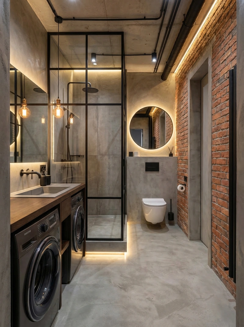 Дизайн ванной в стиле Лофт — фото интерьера от нейросети RoomGPT