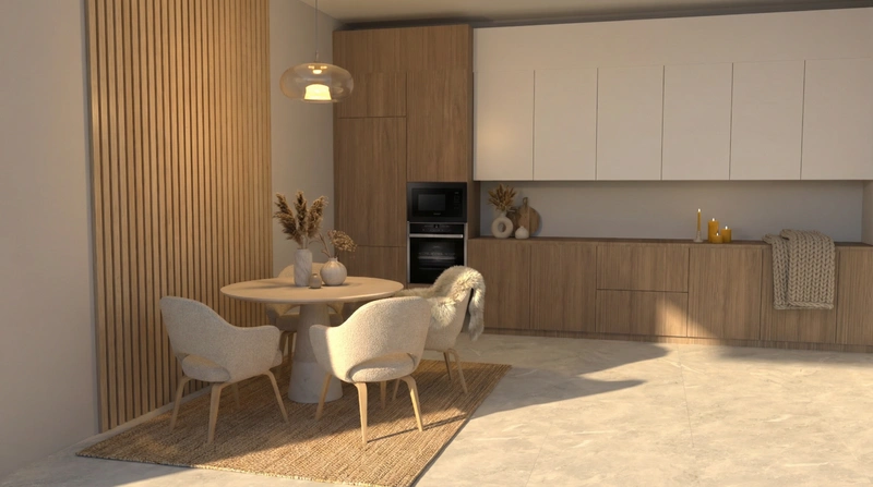 Дизайн интерьера в стиле Хюгге — Кухня от нейросети RoomGPT