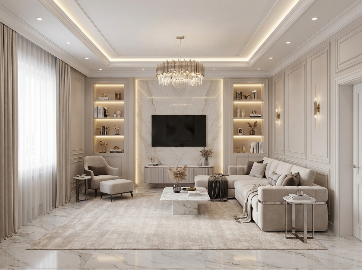 Дизайн гостиной в стиле Классика — фото интерьера от нейросети RoomGPT