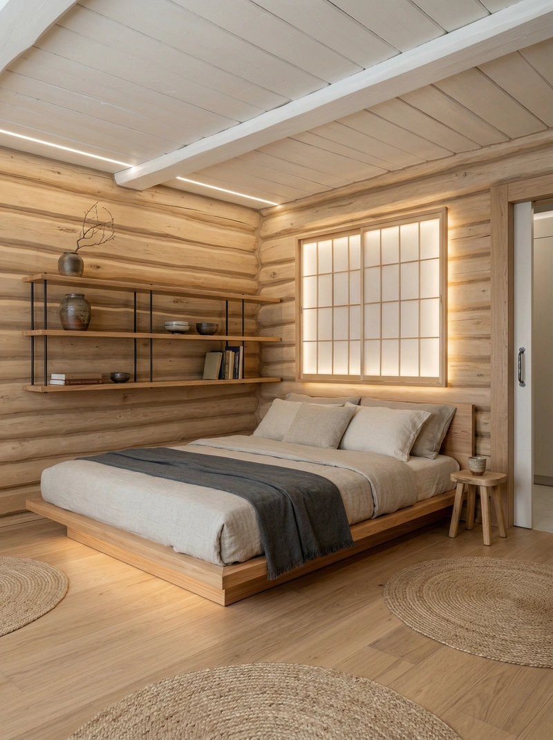 Дизайн спальни в стиле Japandi — фото интерьера от нейросети RoomGPT