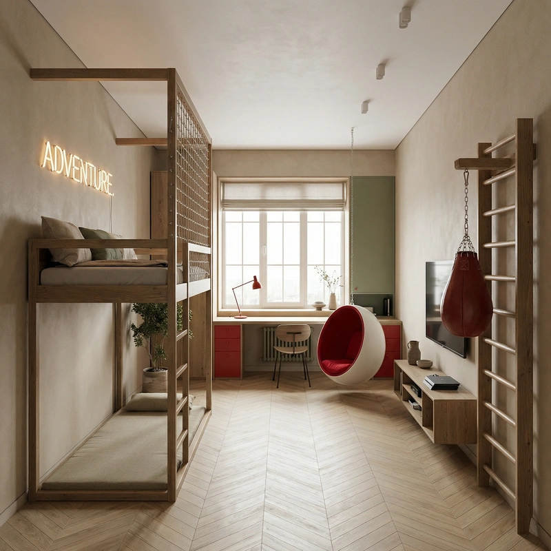 Дизайн детской в стиле Japandi — фото интерьера от нейросети RoomGPT