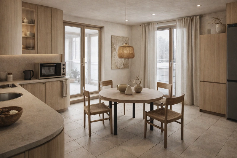 Дизайн кухни в стиле Japandi — фото интерьера от нейросети RoomGPT