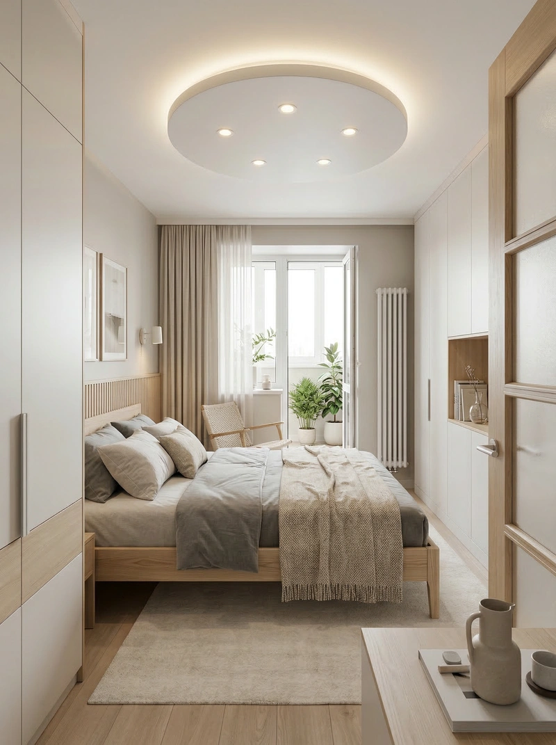 Дизайн спальни в стиле Сканди — фото интерьера от нейросети RoomGPT