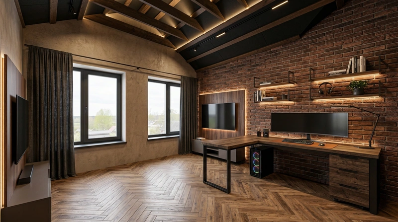Дизайн интерьера в стиле Лофт — Спальня от нейросети RoomGPT