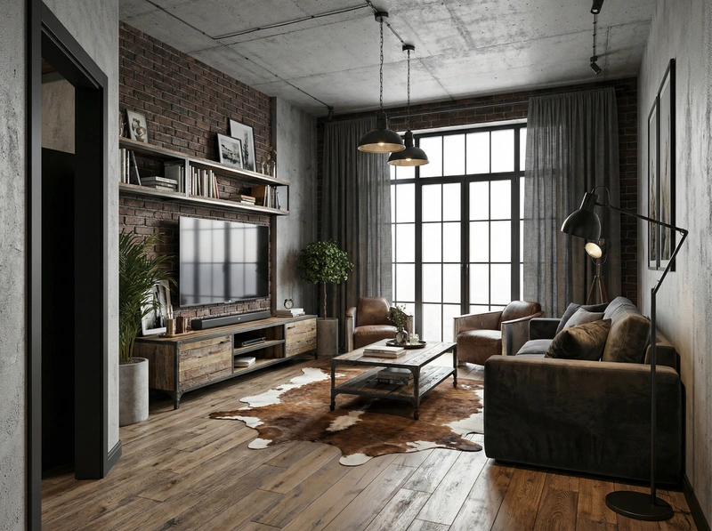 Дизайн интерьера в стиле Лофт — Гостиная от нейросети RoomGPT