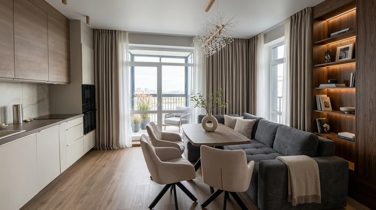 Дизайн гостиной в стиле Контемпорари — фото интерьера от нейросети RoomGPT