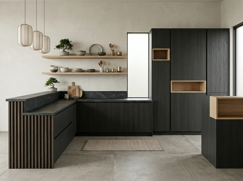 Дизайн кухни в стиле Japandi — фото интерьера от нейросети RoomGPT