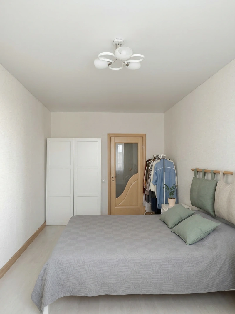 Дизайн спальни в стиле Сканди — фото интерьера от нейросети RoomGPT