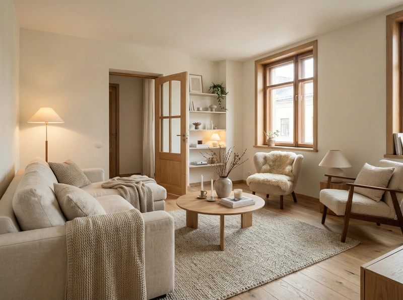 Дизайн интерьера в стиле Хюгге — Гостиная от нейросети RoomGPT