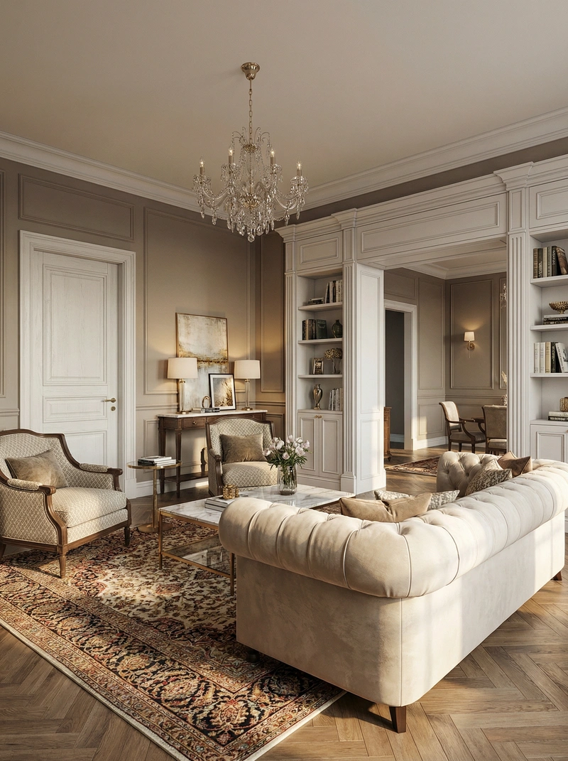 Дизайн интерьера в стиле Классика — Гостиная от нейросети RoomGPT