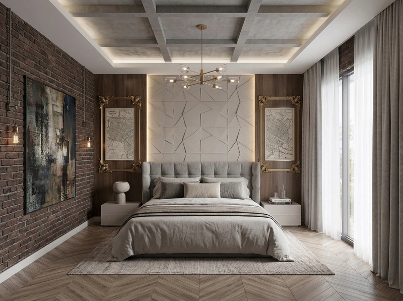 Дизайн интерьера в стиле Лофт — Спальня от нейросети RoomGPT