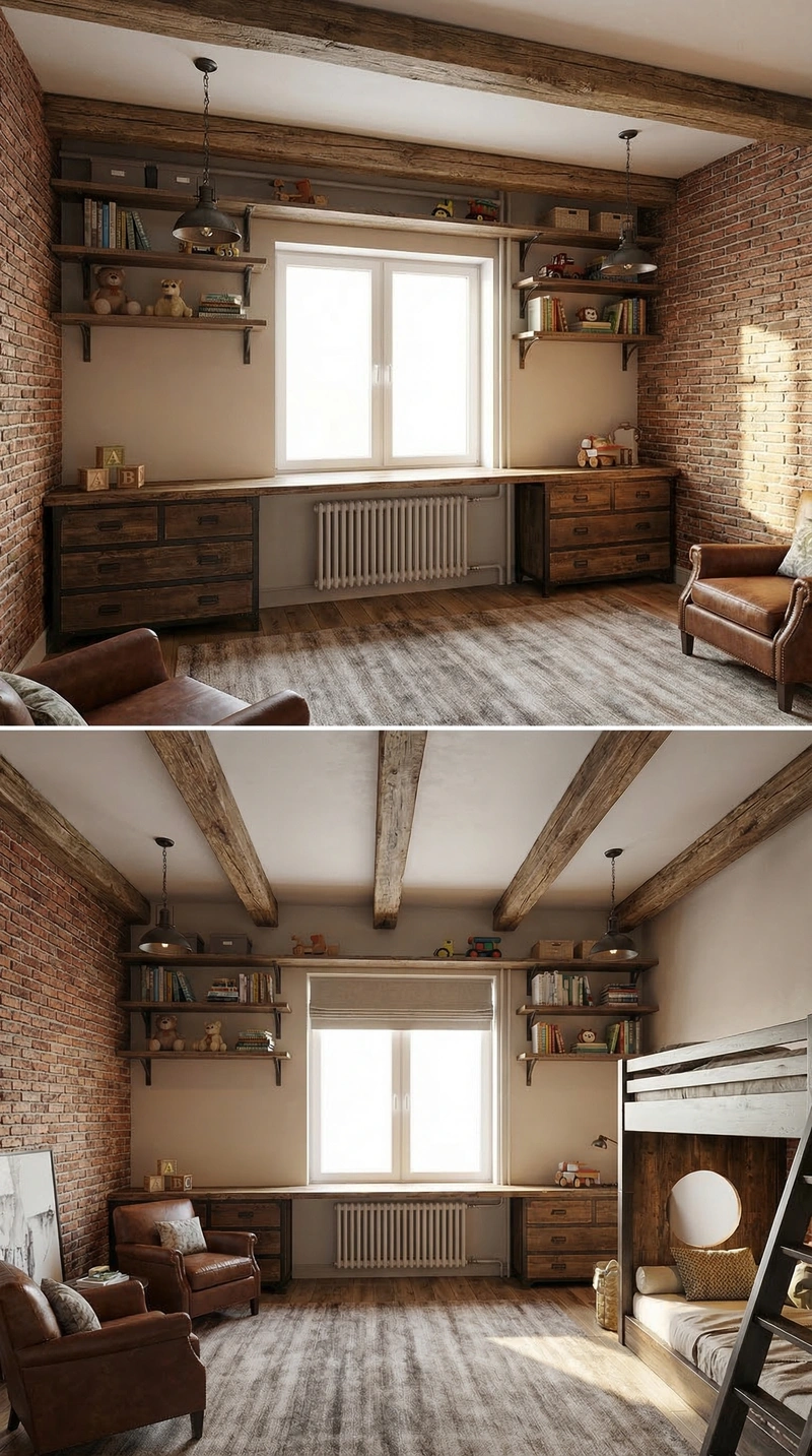 Дизайн детской в стиле Лофт — фото интерьера от нейросети RoomGPT