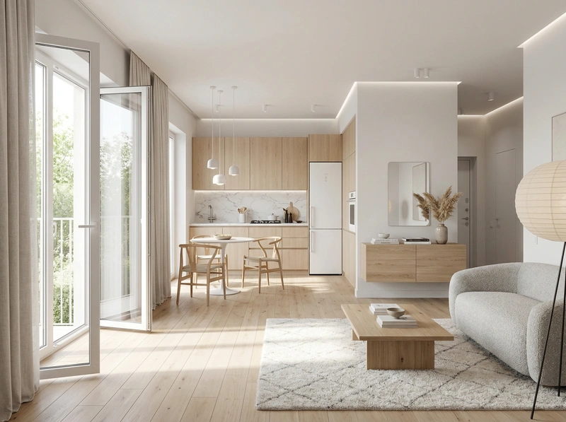 Дизайн гостиной в стиле Сканди — фото интерьера от нейросети RoomGPT