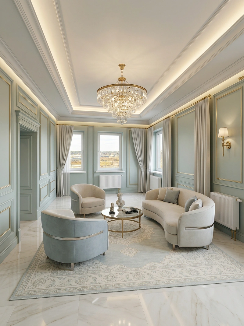 Дизайн гостиной в стиле Неоклассика — фото интерьера от нейросети RoomGPT