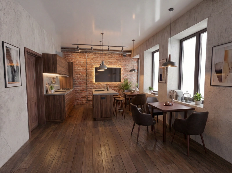 Дизайн интерьера в стиле Лофт — Кухня от нейросети RoomGPT