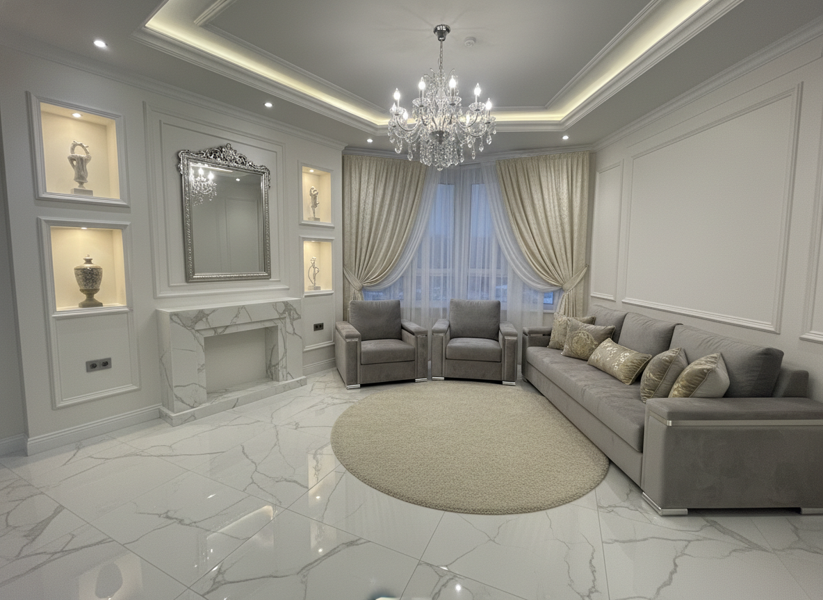 Дизайн гостиной в стиле Классика — фото интерьера от нейросети RoomGPT