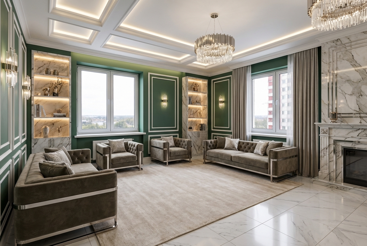 Дизайн гостиной в стиле Классика — фото интерьера от нейросети RoomGPT