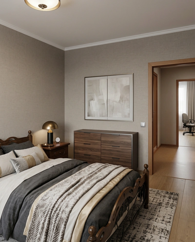 Дизайн интерьера в стиле Контемпорари — Спальня от нейросети RoomGPT