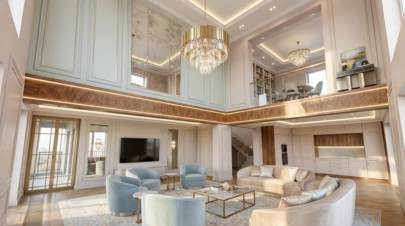 Дизайн гостиной в стиле Неоклассика — фото интерьера от нейросети RoomGPT