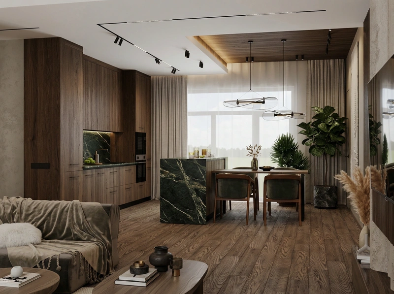 Дизайн интерьера в стиле Контемпорари — Гостиная от нейросети RoomGPT