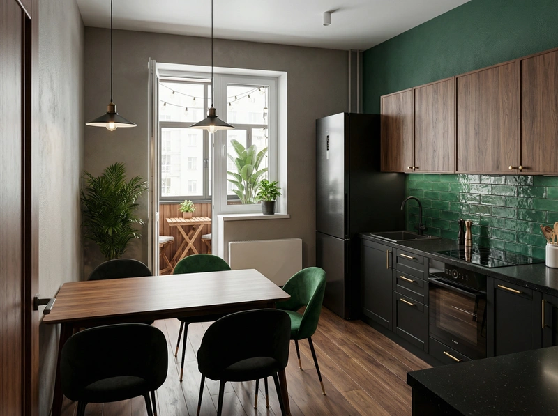 Дизайн кухни в стиле Эклектика — фото интерьера от нейросети RoomGPT