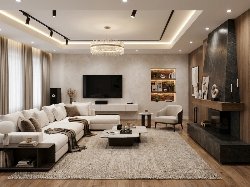 Дизайн интерьера в стиле Контемпорари — Гостиная от нейросети RoomGPT