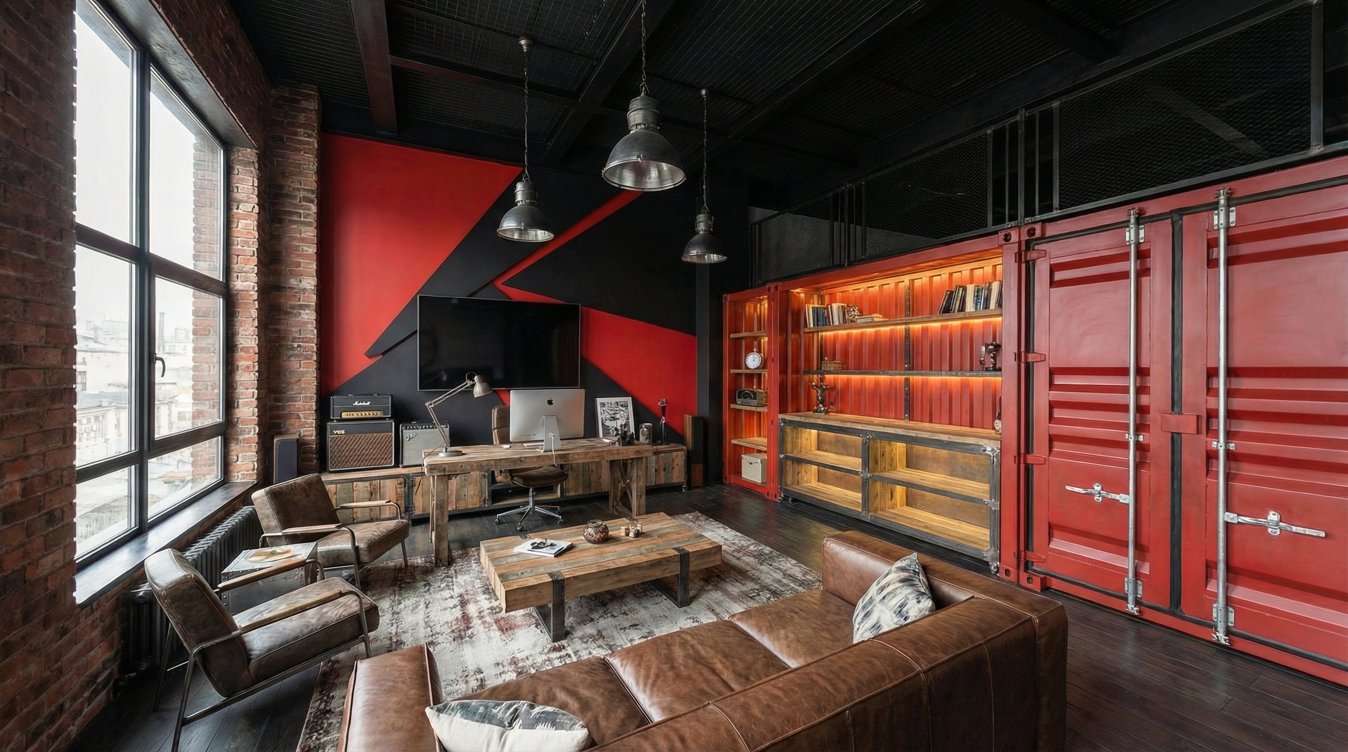 Дизайн гостиной в стиле Лофт — фото интерьера от нейросети RoomGPT