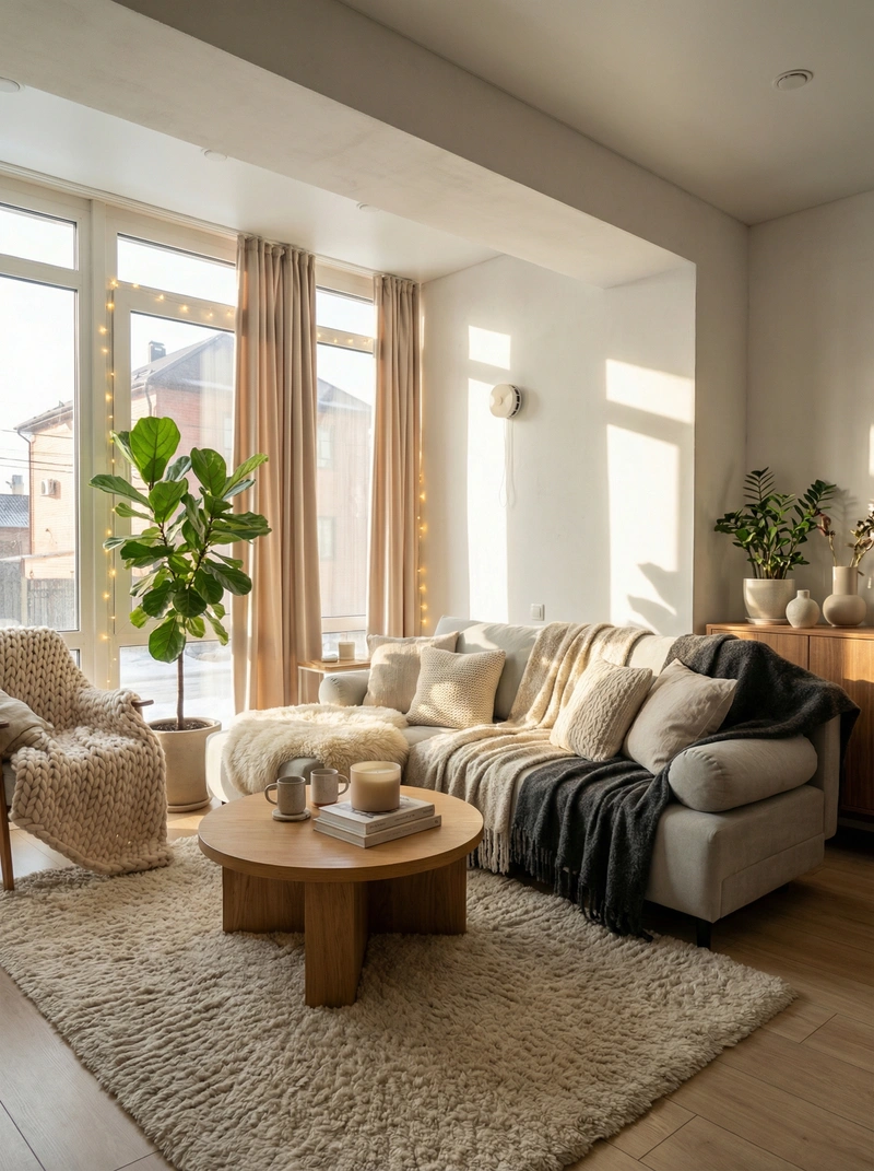Дизайн интерьера в стиле Хюгге — Гостиная от нейросети RoomGPT