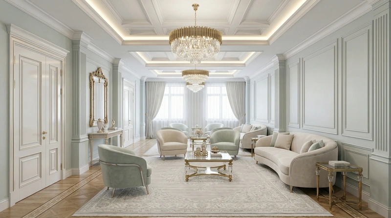 Дизайн гостиной в стиле Неоклассика — фото интерьера от нейросети RoomGPT