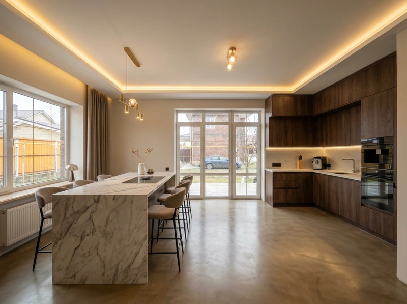 Дизайн интерьера в стиле Контемпорари — Кухня от нейросети RoomGPT