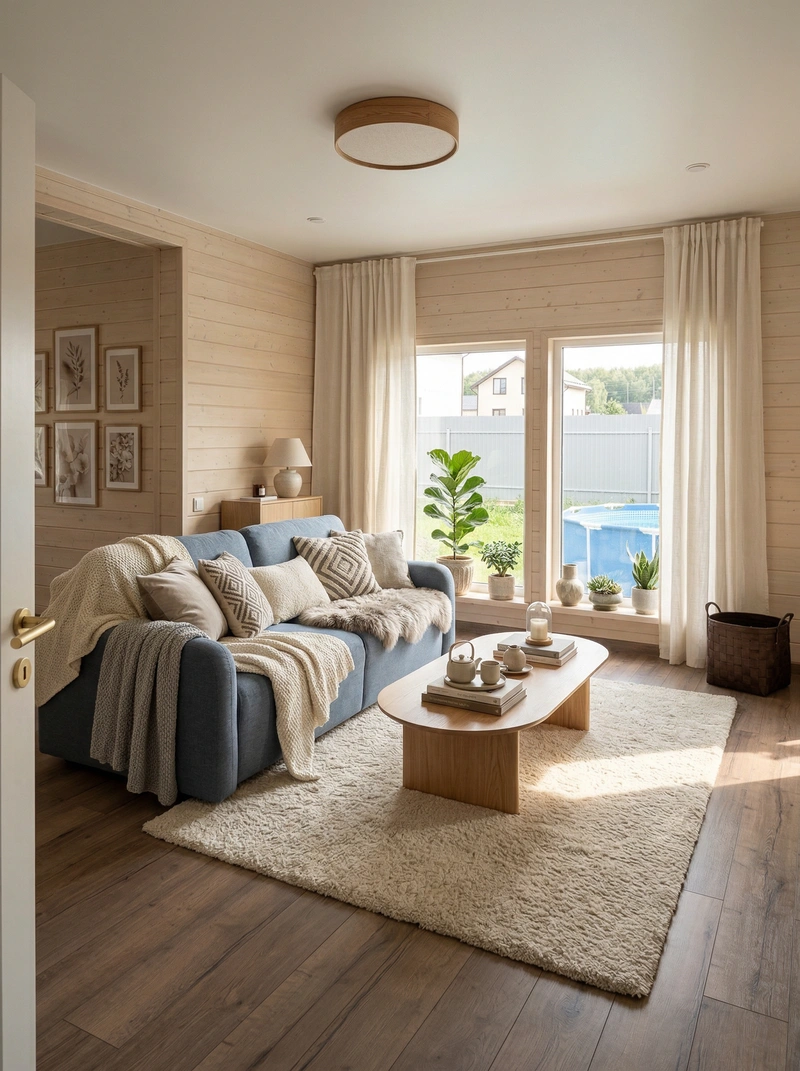Дизайн интерьера в стиле Хюгге — Гостиная от нейросети RoomGPT