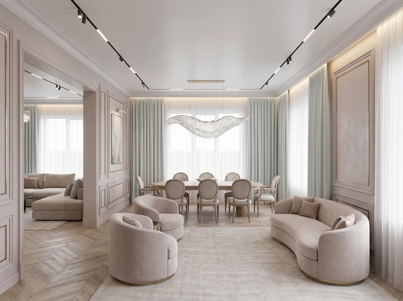 Дизайн гостиной в стиле Неоклассика — фото интерьера от нейросети RoomGPT